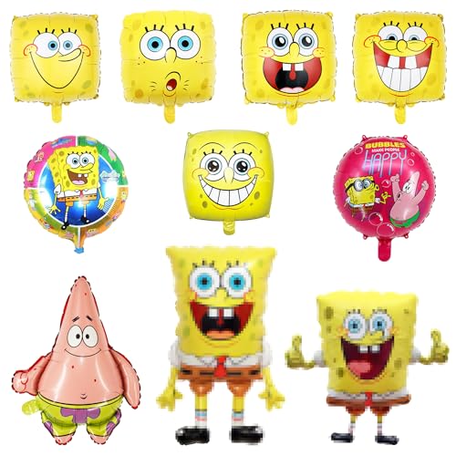 Folienballon Geburtstag, 10 Stück Schwammkopf Helium Ballons, XXL Luftballon Deko Kindergeburtstag, Cartoon Ballons für Geburtstagsdeko, als Partygeschenke von Siphus