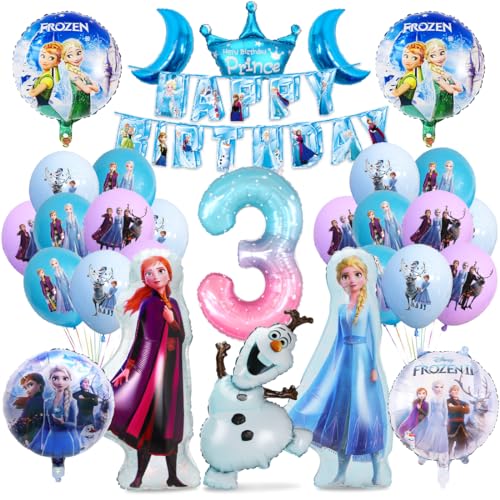 Frozen Geburtstagsdeko 3 Jahre, Geburtstag Luftballons Mädchen, Prinzessin Luftballons Geburtstag 3 Jahre, Folienballons Blau Geburtstagsdeko für Geburtstag Mädchen Party Dekoration Zubehör von Siphus
