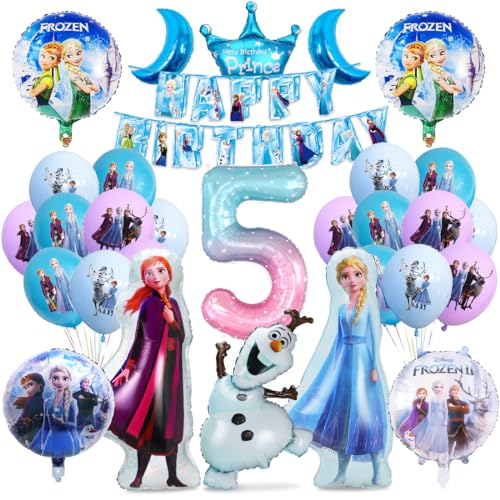 Frozen Geburtstagsdeko 5 Jahre, Geburtstag Luftballons Mädchen, Prinzessin Luftballons Geburtstag 5 Jahre, Folienballons Blau Geburtstagsdeko für Geburtstag Mädchen Party Dekoration Zubehör von Siphus