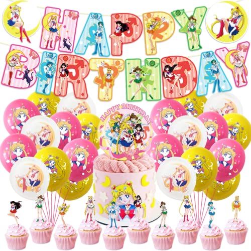 Geburtstagsdeko Mädchen, Sailor Mond Luftballons Geburtstag Deko, Happy Birthday Decorations, Ballons, Banner und Tortendeko als Kindergeburtstag Partydeko von Siphus