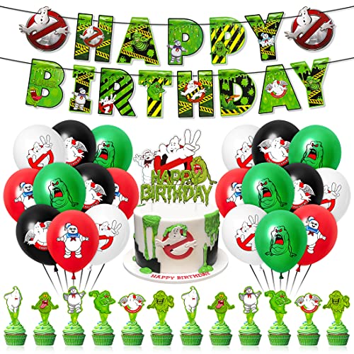 Kindergeburtstag Deko, Ghost Busters Deko Geburtstag, Luftballons Geburtstagsdeko, Party Deko, Ballons, Happy Birthday Banner, Torte Dekoration für Kinder Geburtstagsfeier von Siphus