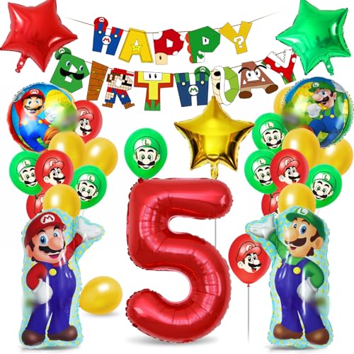 Luftballons Geburtstag 5 Jahre, 32 Pièces Kindergeburtstag Deko, Partydekorationen mit Happy Birthday Banner, Ballon Set Geburtstag, Party Deko Set fur Mädchen Junge von Siphus