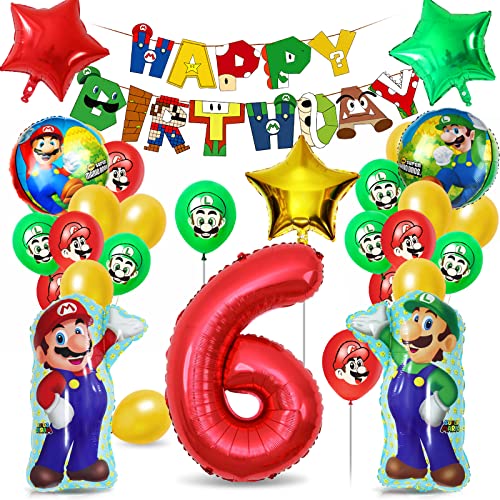 Luftballons Geburtstag 6 Jahre, 32 Pièces Kindergeburtstag Deko, Partydekorationen mit Happy Birthday Banner, Ballon Set Geburtstag, Party Deko Set fur Mädchen Junge von Siphus
