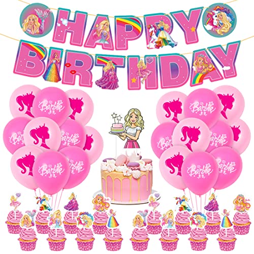 Luftballons Geburtstag Mädchen, Partydekorationen mit Happy Birthday Banner, Ballon Set Geburtstag, Kindergeburtstag Deko Mädchen, Party Deko set, fur Theme Party Supplies von Siphus