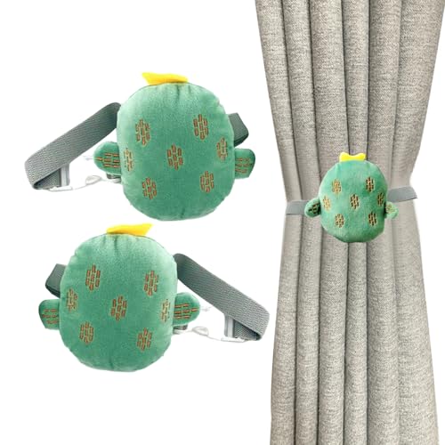 Sipiris 2 Stück Gardinenclips Raffhalter Seil,Vorhänge Raffhalter,Cartoon Cactus Vorhanghalter Seil,Niedlich Cactus Gardinenclips Vorhanghalter für Kinderzimmer Dekoration(grün) von Sipiris