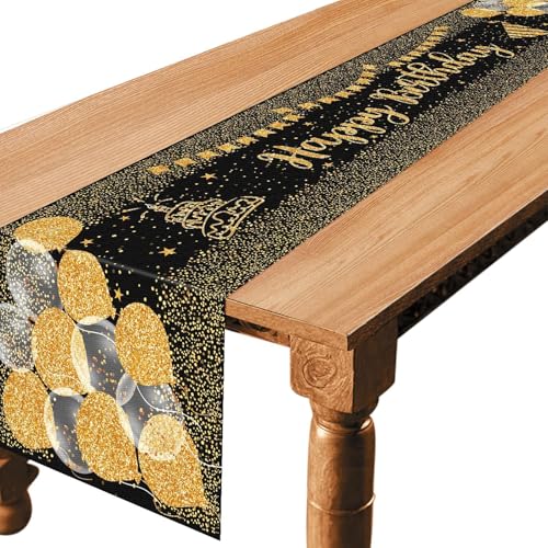 Sipiris Happy Birthday Goldene TischläUfer Geburtstagsdeko,Geburtstag Junge Happy Birthday Tischdecke,Tischläufer Geburtstag Schwarz Gold,Happy Birthday Tischläufer zum Geburtstag (180 x 33cm) von Sipiris