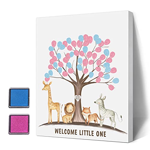 Gender Reveal Fingerabdruck Baum mit Safari Tieren, Baby Shower Gästebuch Party Ideen, Gender Reveal Party Ideen, Gender Reveal Keepsake, Leinwand Dekoration Gender Reveal Fingerabdruck Baum mit Safari Tieren, Baby Shower Gästebuch Party Ideen, Gender Reveal Party Ideen, Gender Reveal Keepsake, Leinwand Dekoration von Sirjiera