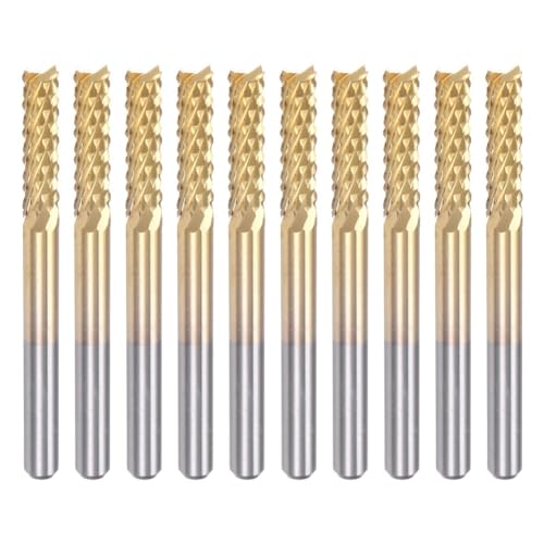 Sirxlevcy 10 Stück Titanbeschichtete Hartmetall-Schaftfräser, Gravurfräser, CNC-Fräser für Leiterplattenmaschinen, 1/8 Schaft, 3,175 mm Sirxlevcy 10 Stück Titanbeschichtete Hartmetall-Schaftfräser, Gravurfräser, CNC-Fräser für Leiterplattenmaschinen, 1/8 Schaft, 3,175 mm von Sirxlevcy