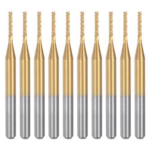 Sirxlevcy 10 Stück Titanbeschichtete Hartmetall-Schaftfräser, Gravurfräser, CNC-Fräser für Leiterplattenmaschinen, 1/8 Schaft 1,2 mm Sirxlevcy 10 Stück Titanbeschichtete Hartmetall-Schaftfräser, Gravurfräser, CNC-Fräser für Leiterplattenmaschinen, 1/8 Schaft 1,2 mm von Sirxlevcy