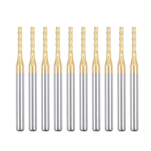 Sirxlevcy 10 Stück Titanbeschichtete Hartmetall-Schaftfräser, Gravurfräser, CNC-Fräser für Leiterplattenmaschinen, 1/8 Schaft 1,6 mm Sirxlevcy 10 Stück Titanbeschichtete Hartmetall-Schaftfräser, Gravurfräser, CNC-Fräser für Leiterplattenmaschinen, 1/8 Schaft 1,6 mm von Sirxlevcy