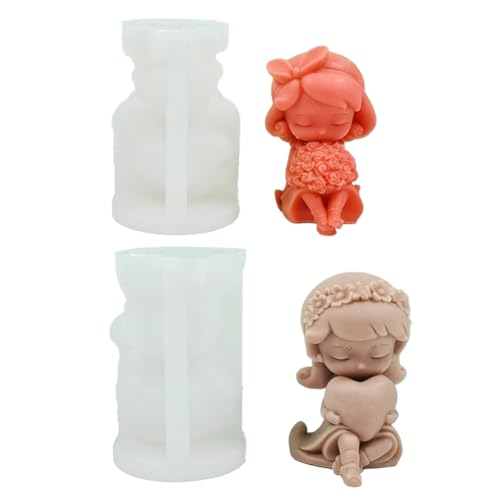 Sirxlevcy 2PCS Harzform Silikonform 3D Rose Herzförmige Mädchenform DIY Rosenmädchen Handgemachte Duftkerze Gips von Sirxlevcy