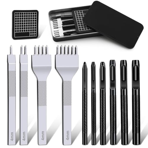 Sirxlevcy Leder-Nähstanzer, Leder-Lochstanzer-Werkzeugsatz, 4 mm 1/2/4/6 Zinken-Stanzer, Ledermeißel, für Ledergürtel, Uhrenarmbänder Sirxlevcy Leder-Nähstanzer, Leder-Lochstanzer-Werkzeugsatz, 4 mm 1/2/4/6 Zinken-Stanzer, Ledermeißel, für Ledergürtel, Uhrenarmbänder von Sirxlevcy