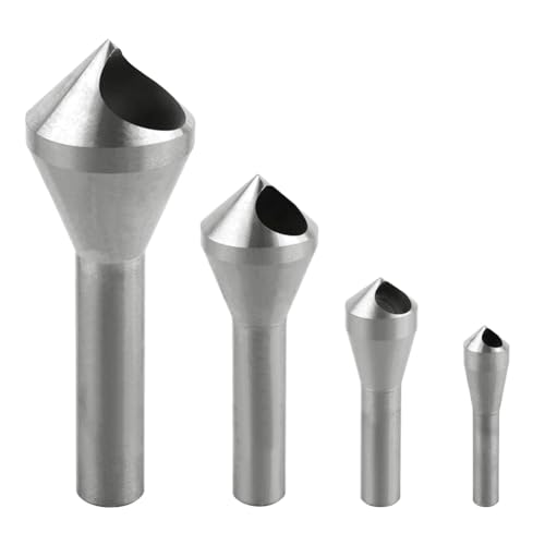 Sirxlevcy Senkbohrer-Set, Fasenwerkzeug, Runder Schaft HSS (4241), Senkerbohrer, für, Metall, Kunststoff, Silber, 4-Teilig von Sirxlevcy