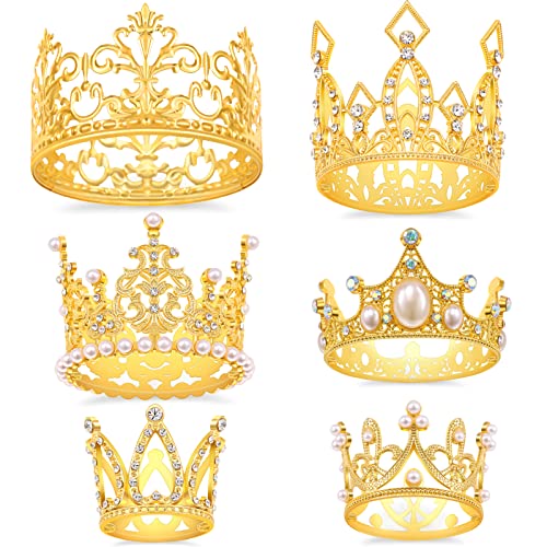 SisBroo Gold Krone Kuchen Topper, 6-teilige Happy Birthday Kuchen Toppers, Prinzessin Krone Kuchen Dekorationen für Geburtstag, Hochzeit, Party und Baby Dusche für Kinder und Erwachsene (Gold-Ⅰ, 6) von SisBroo
