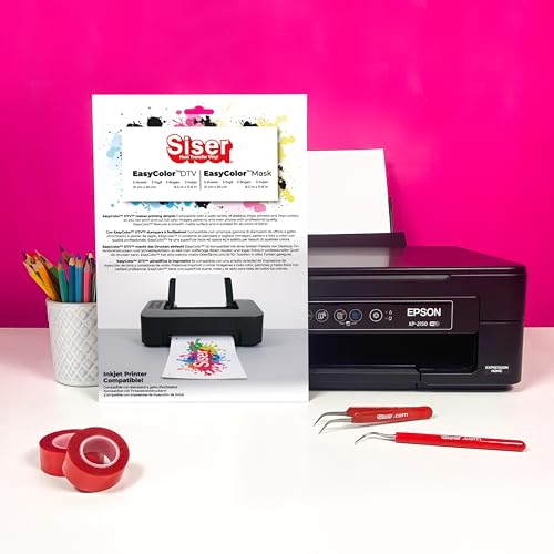 Siser® Easy Color DTV Pack 5 + 5 Thermotransfervinyl mit Tintenstrahldrucker, 5 Blatt A4 Easy Color und 5 Blatt A4 Applikationstape von SISER