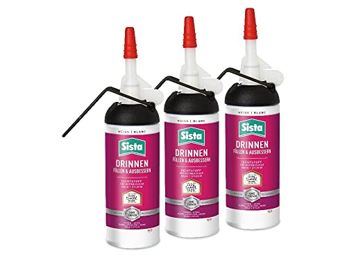 SISTA DRINNEN Füllen & Ausbessern, Fugen Dichtstoff für den Innenbereich, einfach verwendbarer Acryl Fugenfüller zum Ausbessern, überstreichbar nach 1 Stunde, 3x100ml Spender von Sista