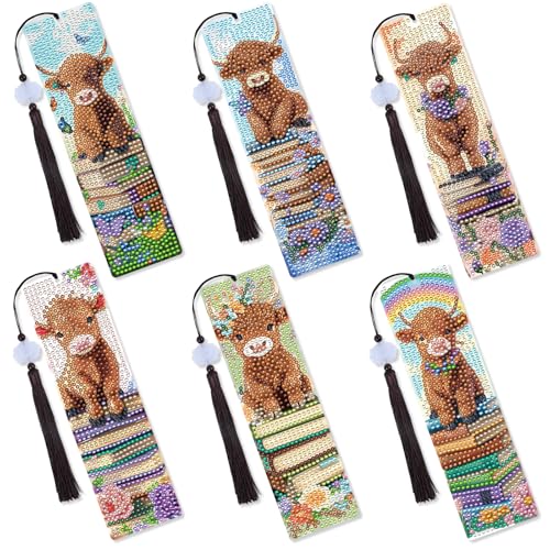 Sitsink Highland Cow Diamond Bookmarks - 6 Pcs Hyland Cow Western Diamond Painting Bookmarks with Tassels, Animal Book Lover Gift DIY Craft Kit Sitsink Highland Cow Diamond Bookmarks - 6 Pcs Hyland Cow Western Diamond Painting Bookmarks with Tassels, Animal Book Lover Gift DIY Craft Kit von Sitsink