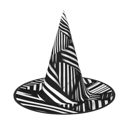 Siulas Halloween-Hexenhut-Kostüm, Hexenhüte für Damen, schwarz-weiß, geometrische Linien, Hexenkappe, Zubehör für Weihnachtsfeier, Schwarz von Siulas