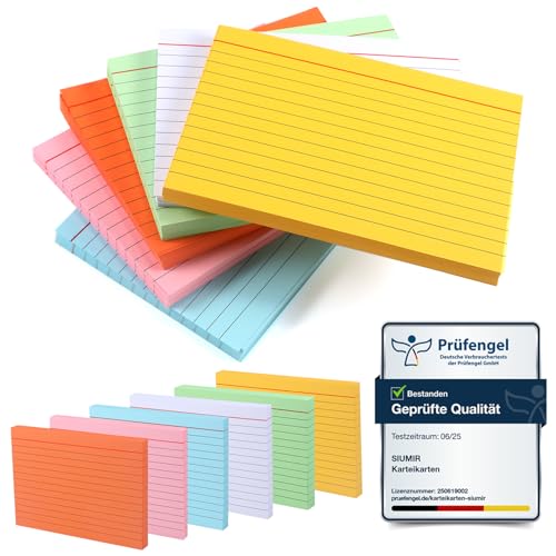 Siumir 300 Stücke Karteikarten, Doppelseitiger Druck, A6 Lernkarten, Acht Farben Linierte Karteikarte, geeignet für Büros & Wohnungen & Schulen (14.8 x 10.5 cm) von Siumir