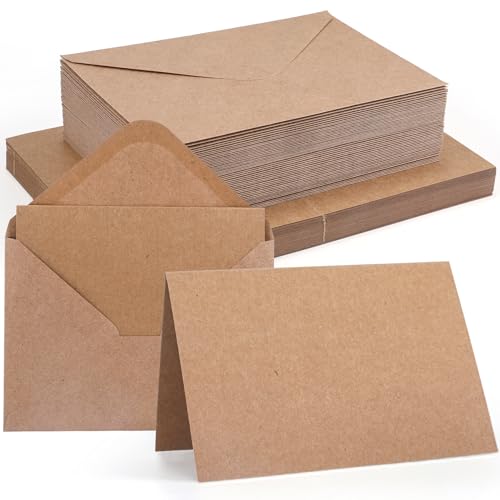 Siumir 50er Set blanko Falt-Karten A6 mit passenden C6 Briefumschlägen, Blanko Falt Karten, Kraftbraun kreative Klappkarten zum Gestalten, Beschriften oder Bedrucken von Siumir