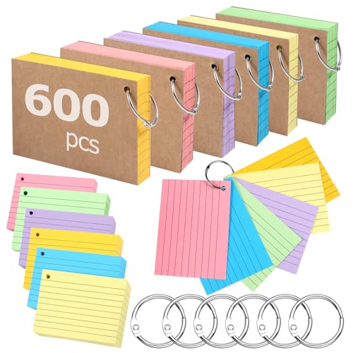 Siumir 600 Stücke Karteikarten, Doppelseitiger Druck, A7 Lernkarten, mit Krafteinband und Loseblattring, Sechsfarbige Linierte Karteikarte, geeignet für Büros & Wohnungen & Schulen (10,4 x 7,6 cm) Siumir 600 Stücke Karteikarten, Doppelseitiger Druck, A7 Lernkarten, mit Krafteinband und Loseblattring, Sechsfarbige Linierte Karteikarte, geeignet für Büros & Wohnungen & Schulen (10,4 x 7,6 cm) von Siumir