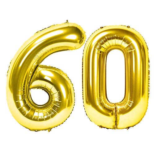 Siumir Number Balloons Gold Foil Number Balloons 60th Birthday Balloons Giant Digital Balloons Balloons for Birthday Party, Wedding, Anniversary von Siumir
