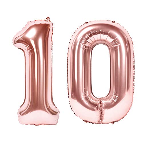 Siumir Zahlenballons Roségold Number Folienballons Zahl 10 Riesenzahl Luftballons für Geburtstag, Hochzeit, Jubiläum Party Dekoration von Siumir