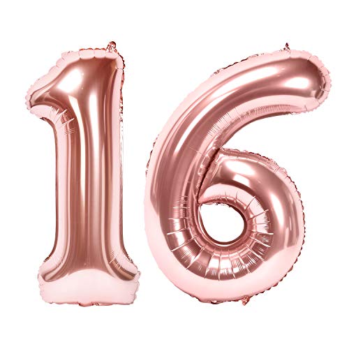 Siumir Zahlenballons Roségold Number Folienballons Zahl 16 Riesenzahl Luftballons für Geburtstag, Hochzeit, Jubiläum Party Dekoration von Siumir