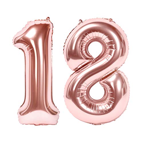 Siumir Zahlenballons Roségold Number Folienballons Zahl 18 Riesenzahl Luftballons für Geburtstag, Hochzeit, Jubiläum Party Dekoration von Siumir