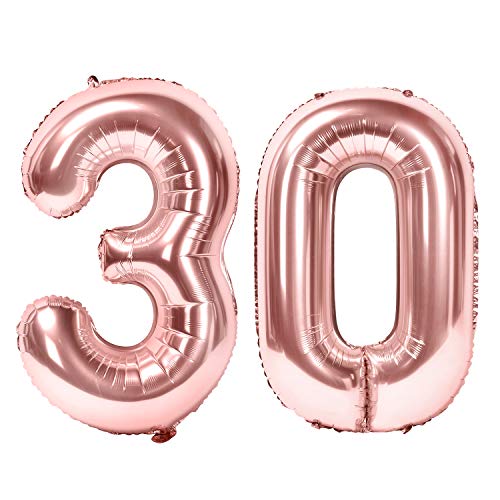 Siumir Zahlenballons Roségold Number Folienballons Zahl 30 Riesenzahl Luftballons für Geburtstag, Hochzeit, Jubiläum Party Dekoration von Siumir