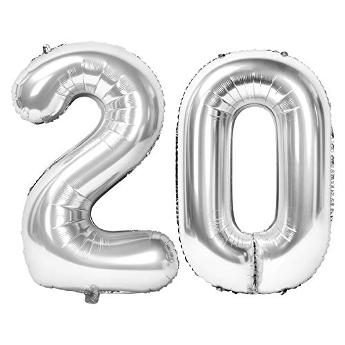 Siumir Zahlenballons Silber Number Folienballons Zahl 20 Riesenzahl Luftballons für Geburtstag, Hochzeit, Jubiläum Party Dekoration von Siumir