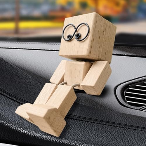 Siuwddee Wackelnder Holzman, Wackelnde Holzfiguren Mit Füßen, Armaturenbrett Dekoration, Lustige Wackelkopf Autodekoration, Shaking Motion Schreibtisch Ornament, 8 X 5 cm von Siuwddee