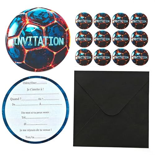 Sivaopa 12 Geburtstagskarten Fußball Jungen Einladungskarte Geburtstag Kinder Einladung Kinder für Kinder – enthält Karten, Aufkleber, Umschläge von Sivaopa
