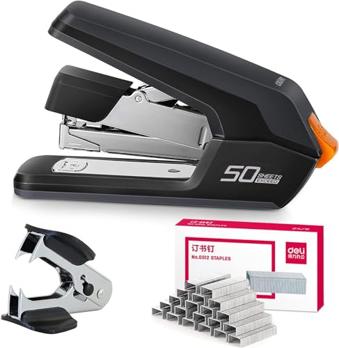 Sivelike Arbeitssparendes Heftgerät,tacker büro Für 40-50 Blatt Kapazität,Leicht zu ladendes,ergonomisches Hochleistungs-Heftgerät,mit 1500 Heftklammern und Tacker Heftklammerentferner（Schwarz） von TSUYAGLA