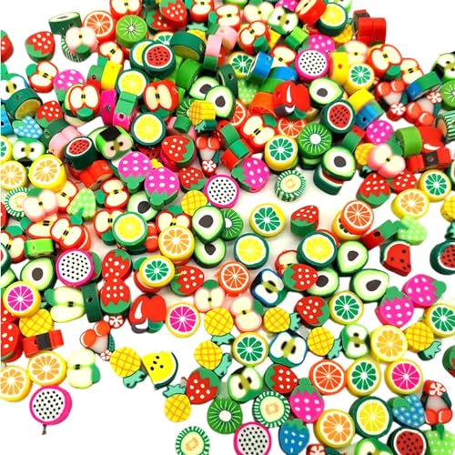 200 Stück Obst Perlen zum Auffädeln,Früchte Polymer Clay Beads,Bunte Fädelperlen,Weiche Topfperlen,Gemischtes Einfädeln,für DIY Halskette,Ohrringe,Armband,Haarband,Taillenperlen,Handyzubehör(Fruit) von Sivono