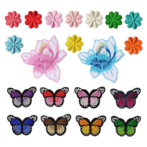 Dutch Lotus 20er Pack Aufbügelflicken Blumen Schmetterling Aufbügelflicken Set Nähen Flickenaufkleber geeignet für Kinder DIY T-Shirts, Jeans, Kleidung, Taschen, Flicken, Flicken von Sivono