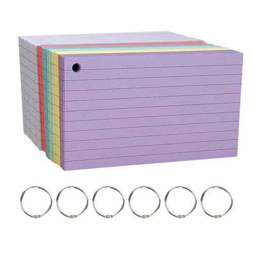 500 Stück Karteikarten mit Ring Vokabelkasten, 6 lebhafte Farben in Einem Set Karteikarte Papiermaterial Perfekt für Englisch Vokabeln, Formeln und Notizen von Sivono