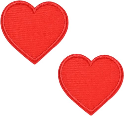 2 x rote Herz-Aufnäher zum Aufbügeln oder Aufnähen (Größe: 6,4 x 6 cm) von Siwenjiang