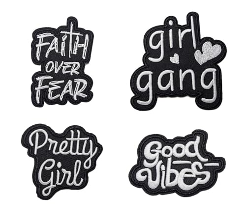 4 x Aufnäher mit Aufschrift "Girl Gang, Pretty Girl, Faith Over Fear", Mädchen und Frauen, Stil zum Aufbügeln oder Aufnähen von Siwenjiang