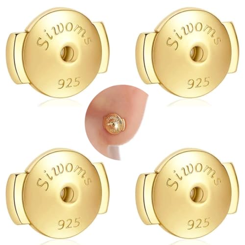 Siwoms 2 Paar 18 Karat vergoldete Verschluss-Ohrringe auf der Rückseite, sicherer Ersatz für Diamant-Ohrstecker, hypoallergene Rückseite aus Sterlingsilber für gekerbte Pfosten (0,7 ~ 1,0 mm) von Siwoms