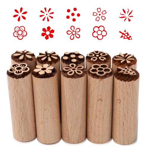 Sixfolo 10 Stück Stempel für Ton und Keramik Holzstempel zum Töpfern Runde Holzstempel Ton Naturholz keramik Werkzeuge Stempel mit Verschiedenen Mustern für DIYTon, Keramik und Scrapbooking(5x1.5cm) von Sixfolo