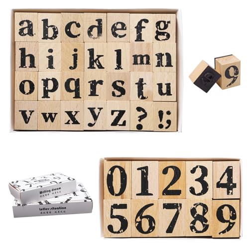 Sixfolo 38 Stück Buchstaben und Zahlen Holzstempel Alphabet Klein und Nummer 0 bis 9 Stempel Vintage Buchstaben Briefmarken Holz Gummistempel mit Stempelkissen für DIY Scrapbooking Handwerk von Sixfolo