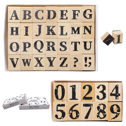 Sixfolo 38 Stück Buchstaben und Zahlen Stempel Set Nummer 0 bis 9 Holz Gummistempel Stempel Alphabet Große Vintage Hölzerne stempel mit Stempelkissen für DIY Handwerk,Karten,Scrapbooking von Sixfolo