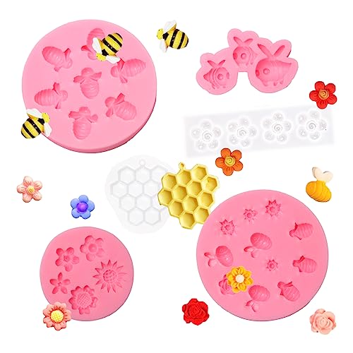 Sixfolo 6 Stück Biene und Blume Fondant Silikonform Bienenwabe Schokoladenformen Insekt Fondant Formen 3D Mini Blumen Silikonformen für SüßIgkeiten Kuchen DIY Dekorative von Sixfolo