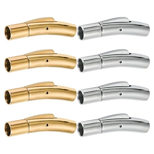 Sixfolo 8 Stück Lederband Verschluss 4mm Armband Verschlüsse Edelstahl Bajonettverschluss Schmuck Leder Endkappen Verschluss für Dünnes Leder Seil Schnur Halskette Armbänder Herstellung (Gold Silber) von Sixfolo