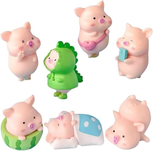 7 Stück Schweinchen Figuren Klein, Pig Tortendeko Schwein Kuchen Deko Figur Harz Ornamente Gartendeko Kuchendeko Handwerk Kindergeburtstag Party von Sixfox
