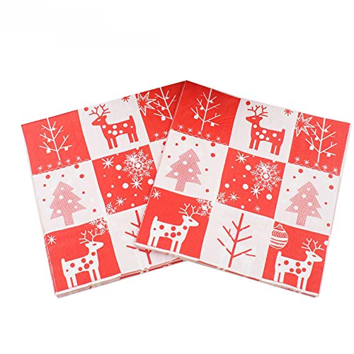 20 Stück Weihnachten Servietten | Rote Papierservietten für Weihnachten, Boxtag, Winter Dinner Party, Decoupage (Rentier, Schneeflocke, Baum) von Sixstore