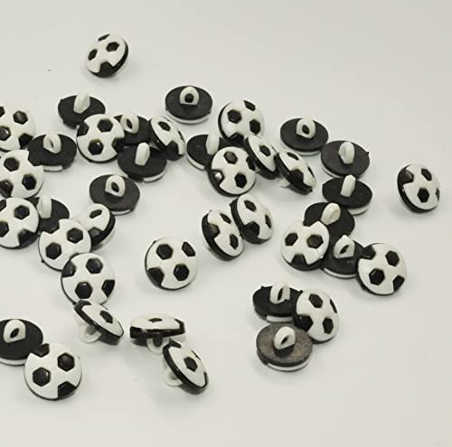 Farbige Acryl-Knöpfe, 13 mm Schaft, Fußball-Druck, Schwarz, 50 Stück von Sixstore