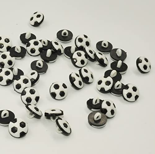 Sixstore Farbige Acryl-Knöpfe, 13 mm Schaft, Fußballdruck, 50 Stück, dekorative Knöpfe für Heimwerker, Nähen, Kleidung, Verzierung, Schwarz von Sixstore
