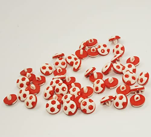 Farbige Acryl-Knöpfe, 13 mm Schaft, Fußballdruck, 50 Stück, Rot von Sixstore